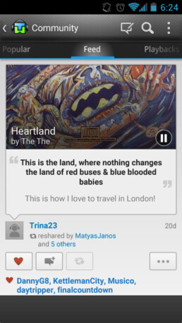 Tunewiki community feed screen